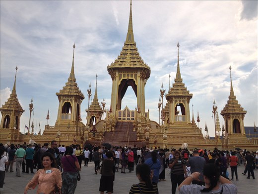 The late King Rama IX urn was on display at the Royal Creamatorium. They gave us a bag of cookies and a bottle of water for showing up.  