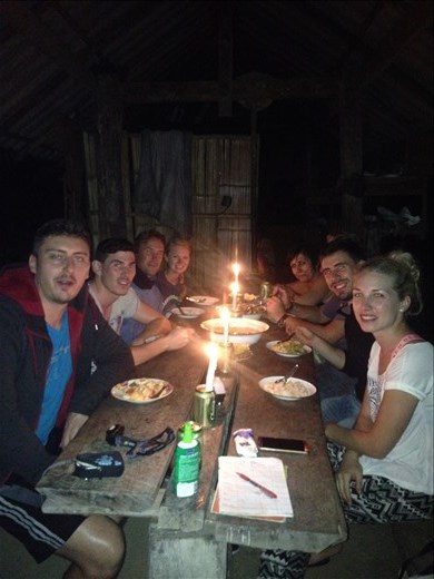 Dinner in the village after a long day hike. 