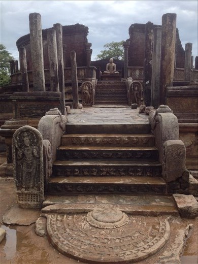 The ancient city of Polonnaruva. This temple called Vatadage may have been originally used as the Temple of the Tooth. 