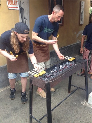 Chicken lollipops over coconut shell coals. 