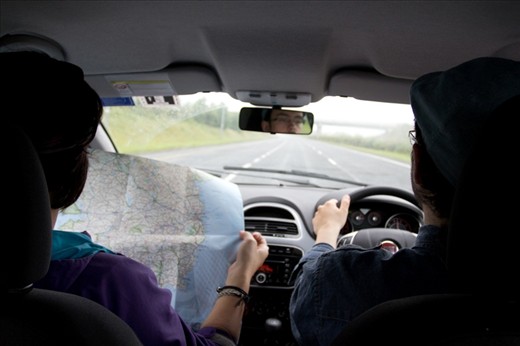 Directions are read out to the designated driver, as he gets accustomed to the rules of the road. In Ireland, the steering wheel is located on the right side of the vehicle, and is driven on the left hand side of the road, which can be initially challenging for North American tourists.