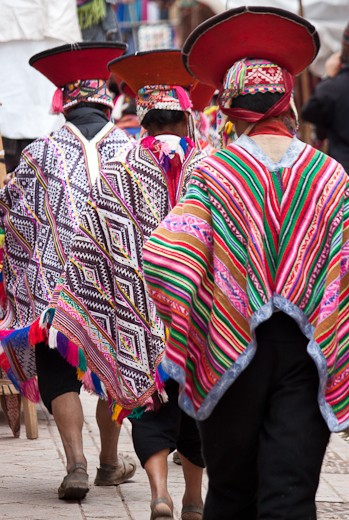 A colorful costumed procession occurs before the Quechua mass each Sunday morning.