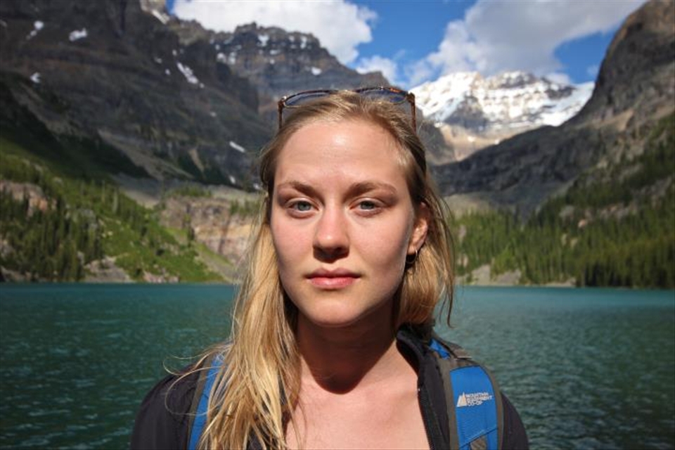 Siri, her face says it all, in front of Lake 