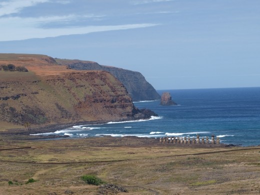 Ahu Tongariki - viewed from quarry at Rano Raraku