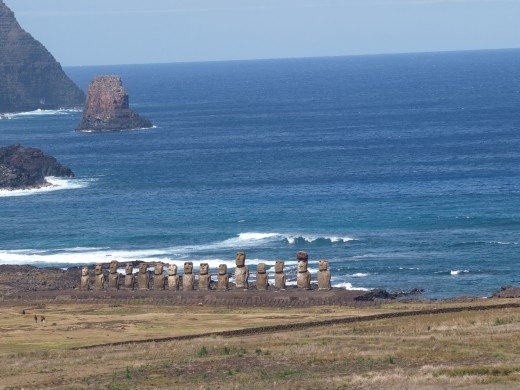 Ahu Tongariki - viewed from quarry at Rano Raraku