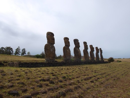 Ahu Akivi - only inland site & only place where moai look out to sea