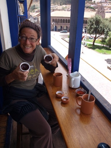 Cusco - making our own hot chocolate