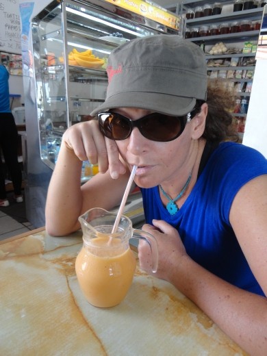 Nazca - enjoying a jug of 'jugo' (fruit juice)