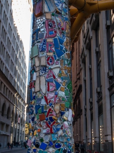 The lamp pole mosaic trail in East Village between Broadway and 8th