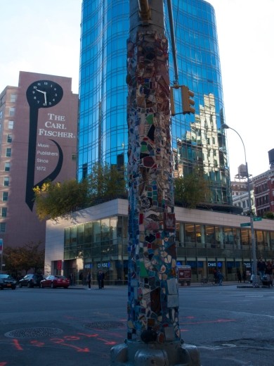 The lamp pole mosaic trail in East Village between Broadway and 8th