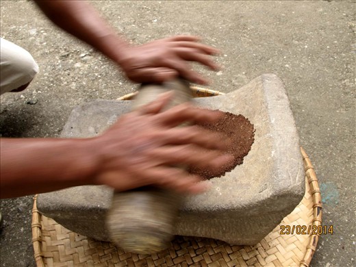 The mill used to draw out oil from cacao grounds