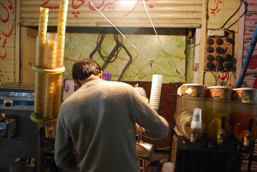 Two specialties of street vendors in Murree are coffee and Kashmiri Chai. The vendor prepares a hot coffee in front of outdated and somewhat dangerous equipment. Despite these conditions his business does well.