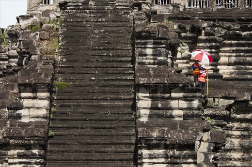 Engineers survey Ankor Wat in conservation efforts to preserve the structure. 