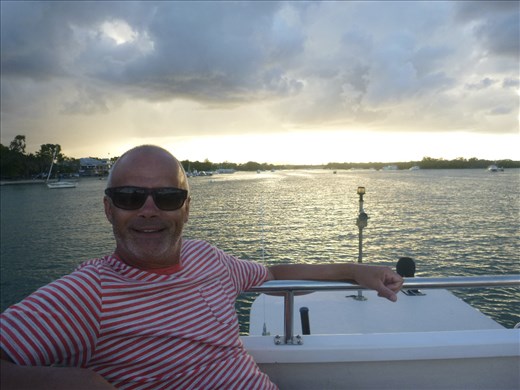 Ferry up Noosa river, Mark 'on holiday'!