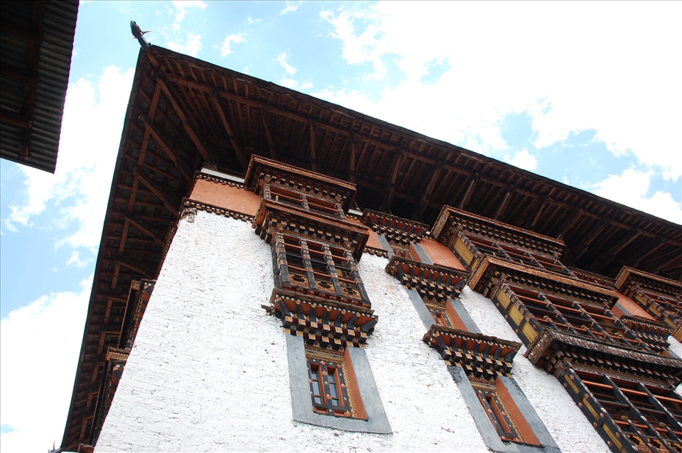 Stunning architecture. Peek of the sky in between the sloped roofs.
