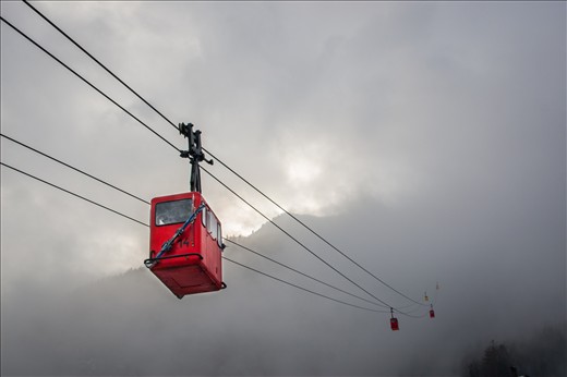 This was the first thing I saw when I arrived in St. Gilgen, on lake Wolfgang in the Austrian region of Salzkammergut. It is a charming small town nestled between the Dachstein Alps. This old cable car brought tourists and skiers to the peaks with a magnificent view over seven different alpine lakes in the region. Unfortunately the weather limited visibility, and the charge to use the cable car was a little steep, so I decided to give it a miss. It did give a mysterious atmosphere to the place, and the fog cleared momentarily to catch a glimpse of the sunny mountains, but I doubt the skis attached to that gondola have seen much snow up there that day.