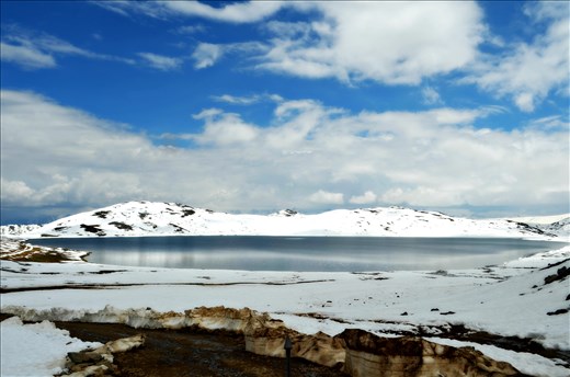 First glimpse of beautiful Sheosar Lake in the Deosai National Park.