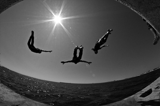 Libyan rebels enjoying a little R&R by jumping into the Mediterranean Sea.