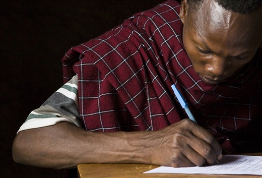 Writing symbolizes is the new weapon of the Maasai. 05-08-10, Manyara (Tanzania)