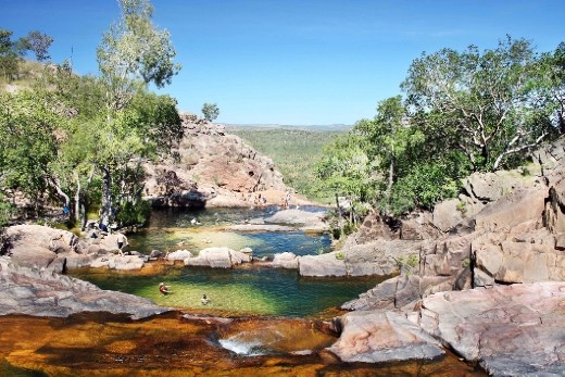 With Kakadu National park being the back yard of the Darwinites, Gunlom Falls is one of the top attractions to visit in this truly spectacular and ancient National park.
Once on top of the falls there are these truly magnificent rock pools  that not only bring the perfect relief after the big climb, ut once relaxing in the pools, the views are that breath taking that you just feel on top of the world.