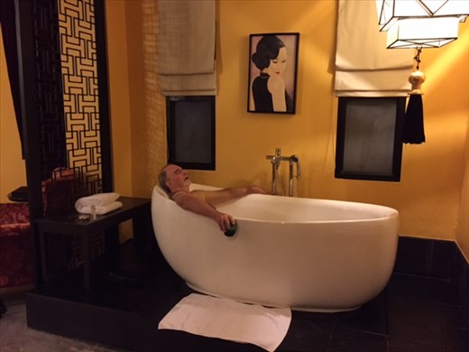 Aaron relaxing after the flight to Bangkok. 