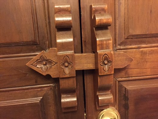 Wooden lock on our hotel door