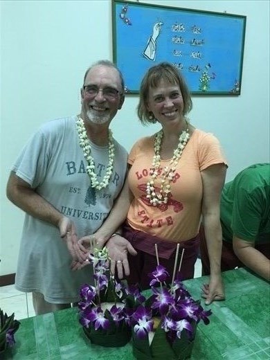 Aaron and Dina showing off our finished creations for Loy Krathong 