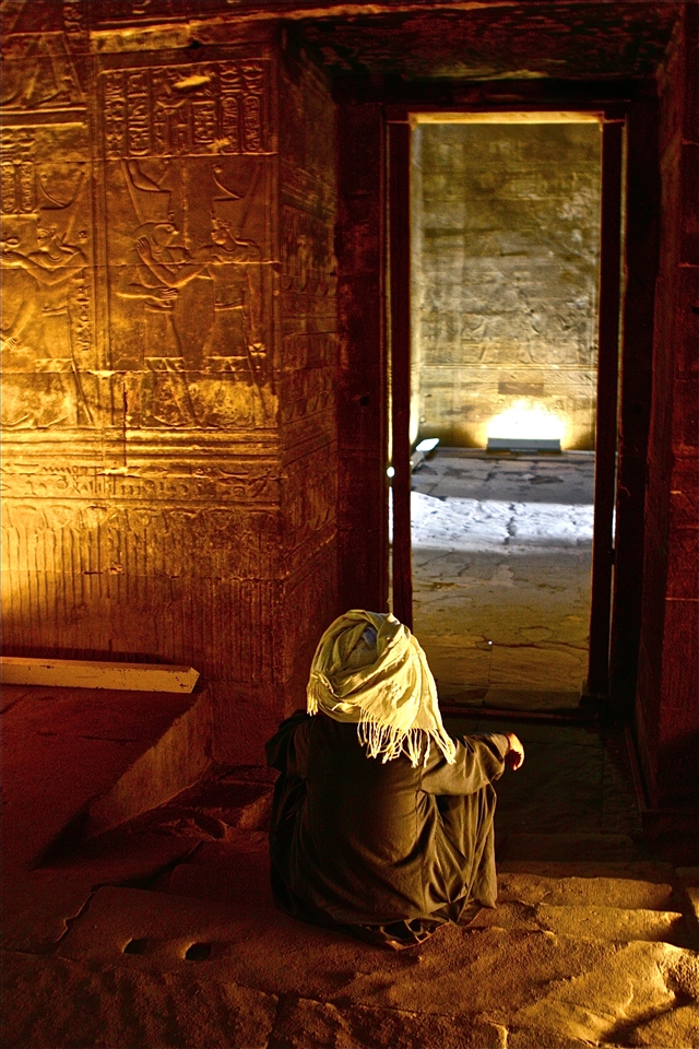 Another day in the office for the lonely caretaker as he sits in room once built for the great pharaohs. Stories of the ancients adorning the walls around him.