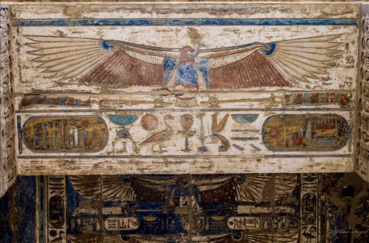 An ancient Drawing kept its colours over a wall in  Habu Temple , Luxor,Egypt.