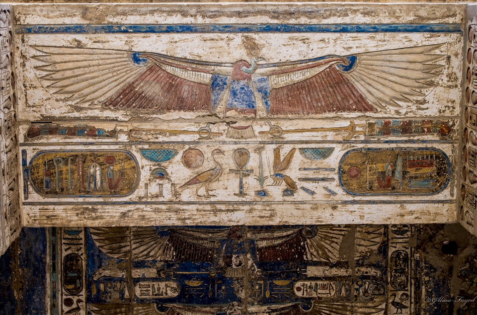 An ancient Drawing kept its colours over a wall in  Habu Temple , Luxor,Egypt.