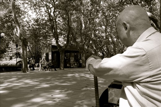 Lonely moment of a men in a park for older people in Shanghai 