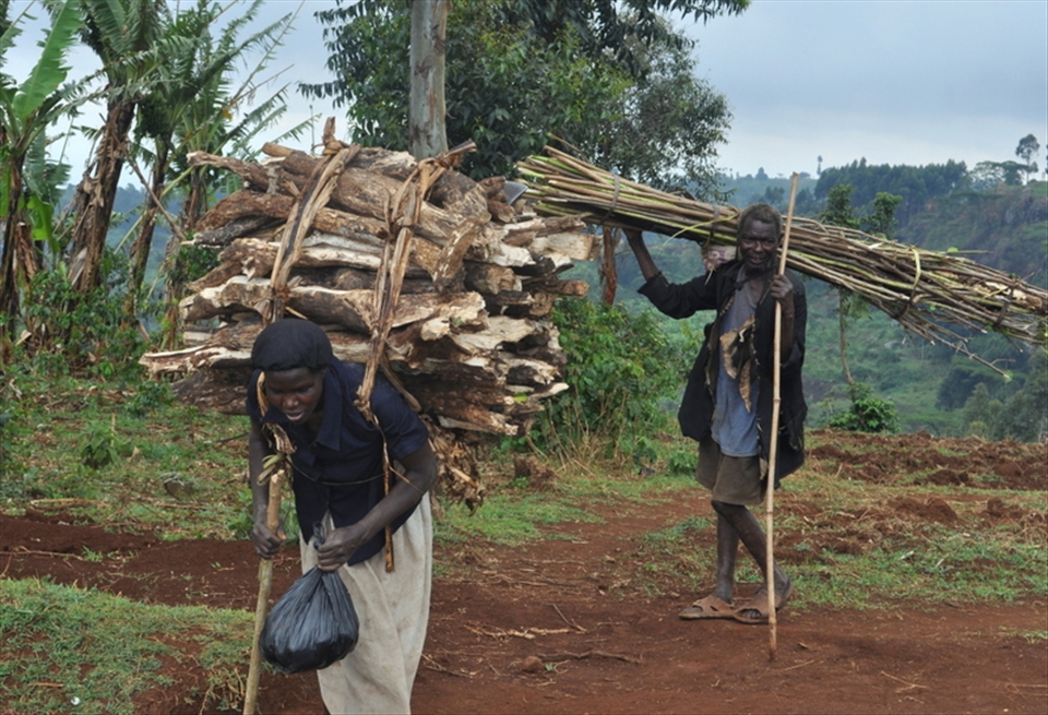This was a couple from the local village who went to collect firewood in the forest surrounding the falls so as to use it to cook and heat/light their huts at night. Everyone in the village does this at least once a week, because there is no electricity available to their village.