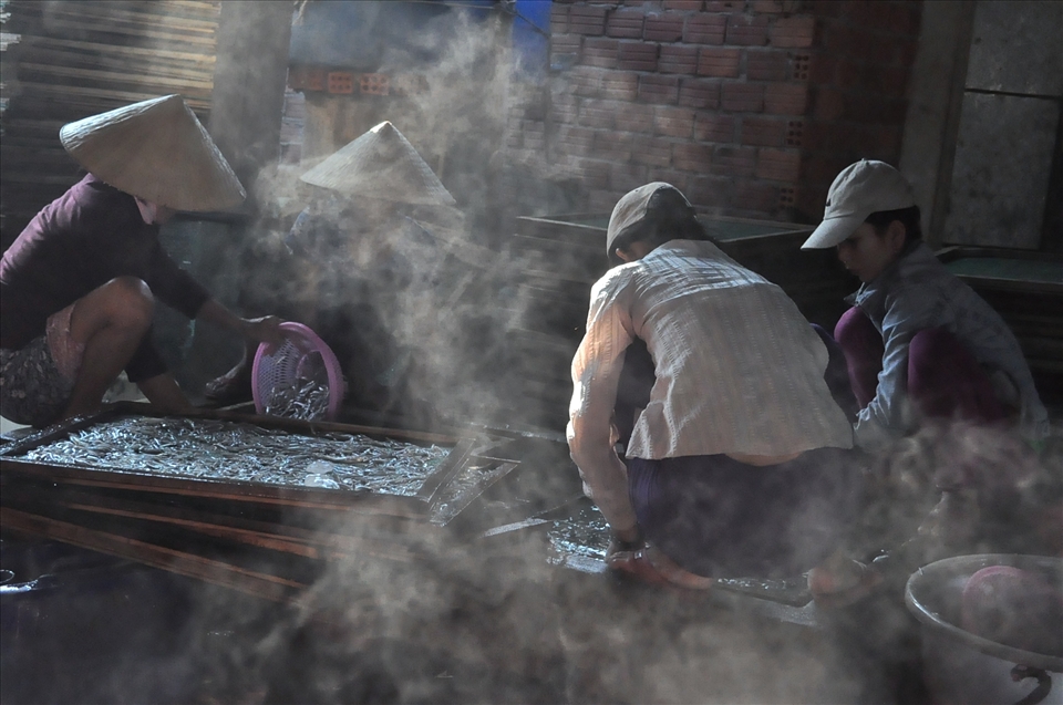 Ladies working in a fish sauce factory.