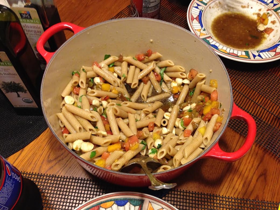 Pasta Caprese at its best - with heirloom tomatoes in season!