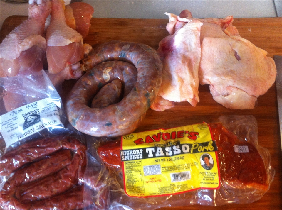 Cajun meat goodness- Tasso,sausage, chicken