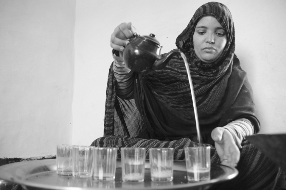the traditional unique Saharawi tea prepared by a woman