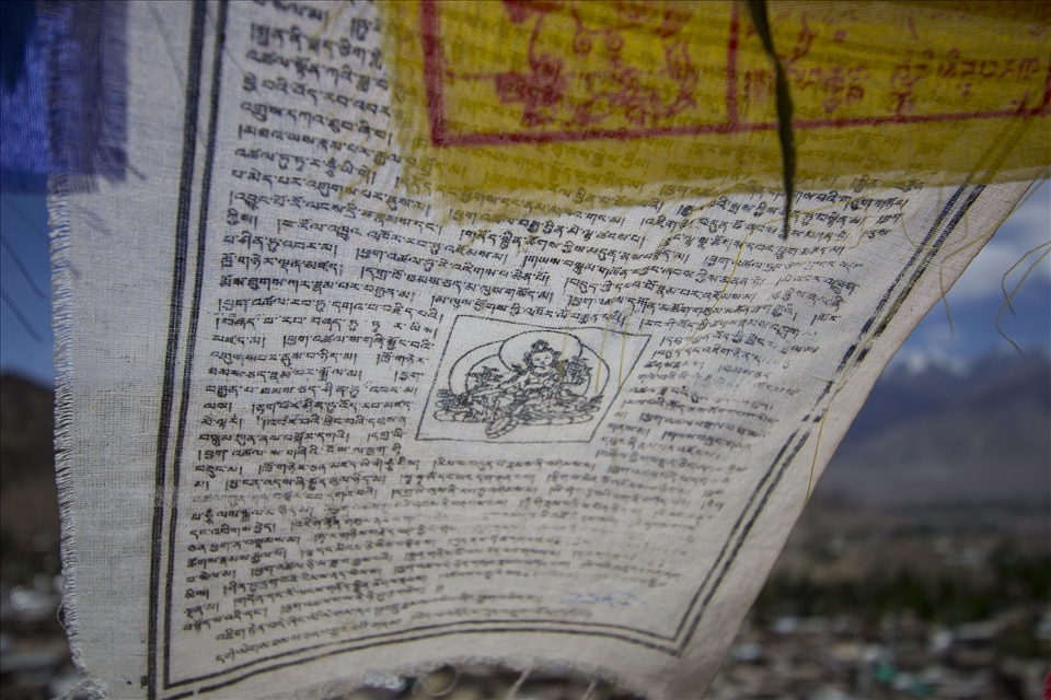 Prayer flags looking over Leh