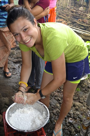 Straining coconut meat for milk 