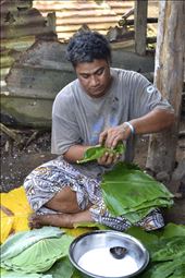 Putting coconut milk into Taro Leaves: by dreamiesnieks, Views[607]