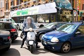Motorcyclist sneaks through the cars as central Rome comes to a standstill as hoards of people make there way to the Vatican to hear the Pope's Mass on Easter Sunday: by dred, Views[643]