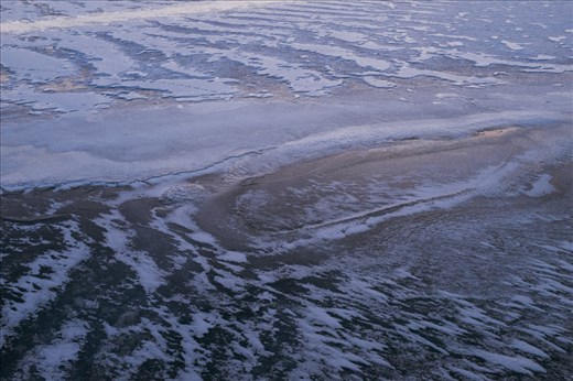 Layers of ice on a lake which we will cross with the dog team later this winter.