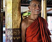 Young novice monk at The Jumping Cat Monestry, this small monastery is built on stilts on Inle Lake, Myanmar (Burma). The monks have taught their cats to jump through hoops. Even cats seem to know how to earn a living.: by easternlands, Views[1043]