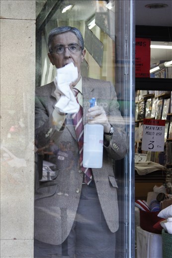 Just cleaning up all the dirty things in his windows