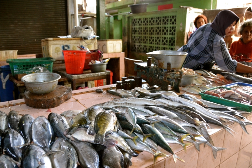 Title: Fresh Catch of the Day
Caption:Fish is a huge part of Indonesian dishes. One of the dishes we were learning to cook was called Mangut Ikan, battered fish served in a spicy coconut broth with greens and tomatoes. This woman offered a variety of types of fish and filleted the fish right in front of your eyes.  