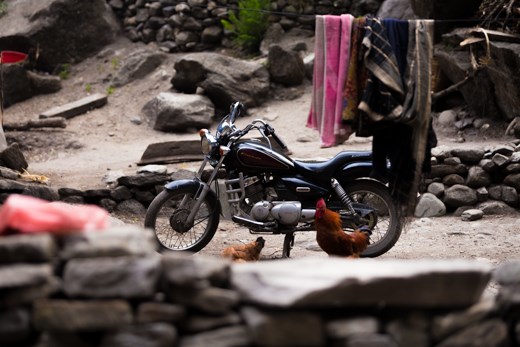 Signs of interactions between nature and humans exist everywhere in Nepal, sometimes to an extreme degree. It must have been quite the journey to get this motorcycle into this mountain village. 