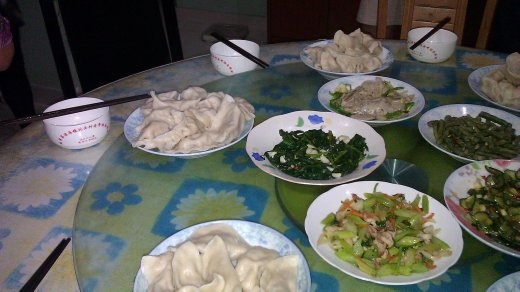Dinner 30 Sept. 2012 - Note the jaozi; I helped a little to wrap!