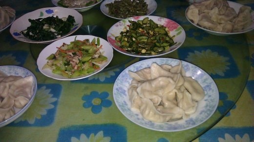 Dinner 30 Sept. 2012 - Note the jaozi; I helped a little to wrap!