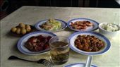 05 October, Tongli, Lunch - BBQ Pork, Cabbage, Chicken and Peanuts, Tea, Shrimp, Longan (Dragon Eye - sweet, translucent flesh around a black pit): by emacinat, Views[510]