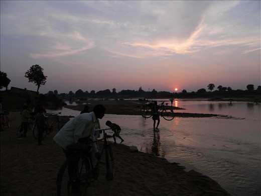 after ceremony 'Bada khani' people are crossing river to return home.