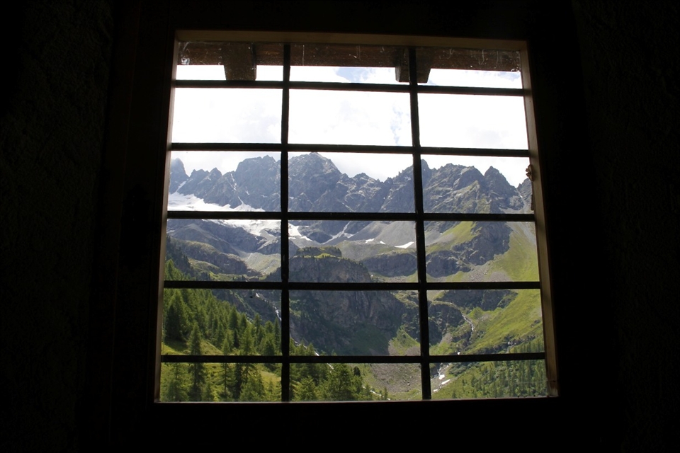 Incredible view of the alpine area from inside the hunters lodge.